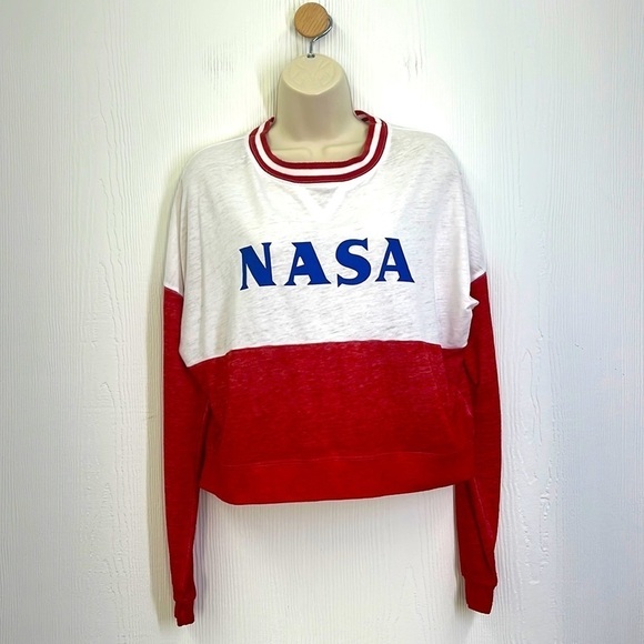 Fifth Sun - NASA Blue And Red Color-block Raglan Long Sleeve Sweater Size XS - Picture 1 of 9